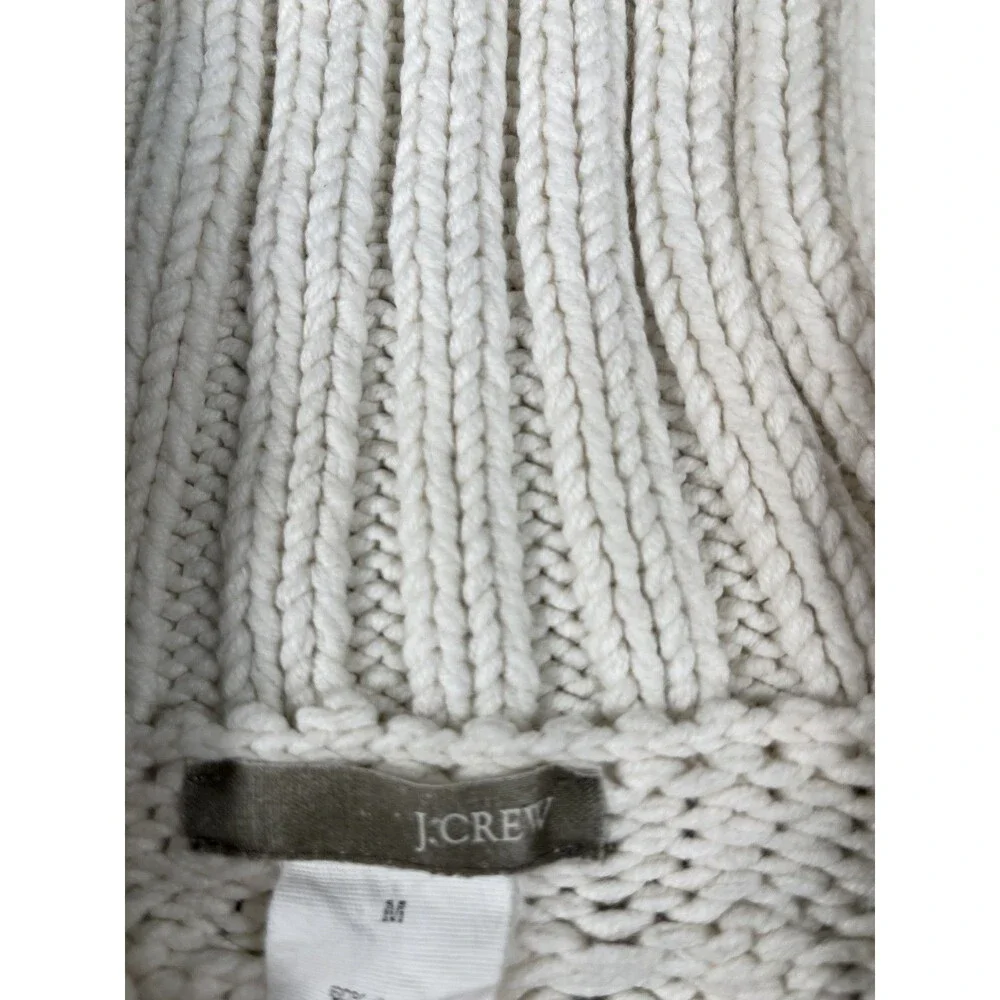 J.Crew Ivory Cable Knit Sweater M Button Funnel Collar Fisherman Preppy
